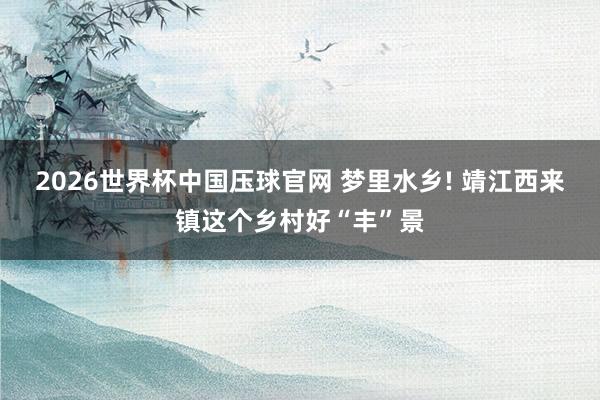 2026世界杯中国压球官网 梦里水乡! 靖江西来镇这个乡村好“丰”景