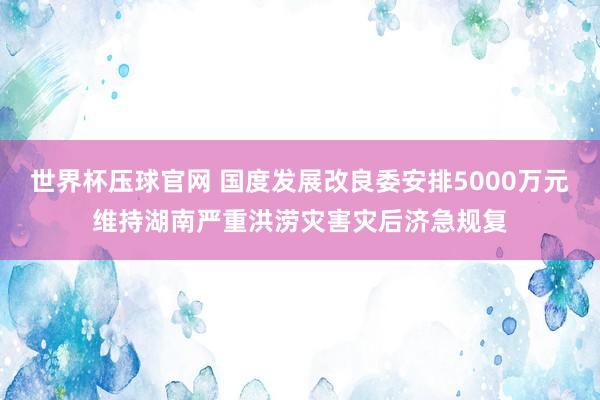 世界杯压球官网 国度发展改良委安排5000万元维持湖南严重洪涝灾害灾后济急规复