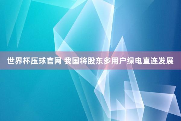 世界杯压球官网 我国将股东多用户绿电直连发展