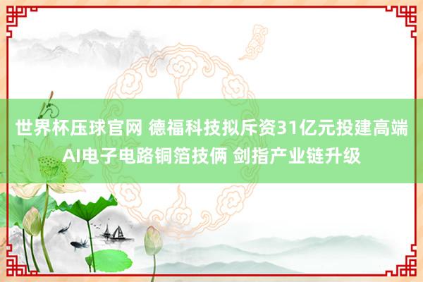 世界杯压球官网 德福科技拟斥资31亿元投建高端AI电子电路铜箔技俩 剑指产业链升级