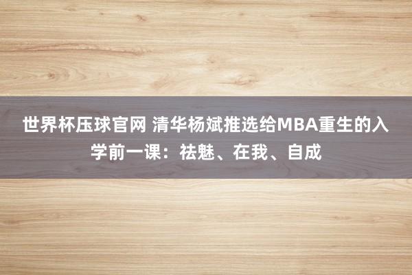 世界杯压球官网 清华杨斌推选给MBA重生的入学前一课：祛魅、在我、自成