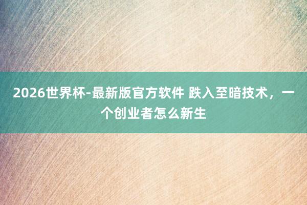 2026世界杯-最新版官方软件 跌入至暗技术，一个创业者怎么新生